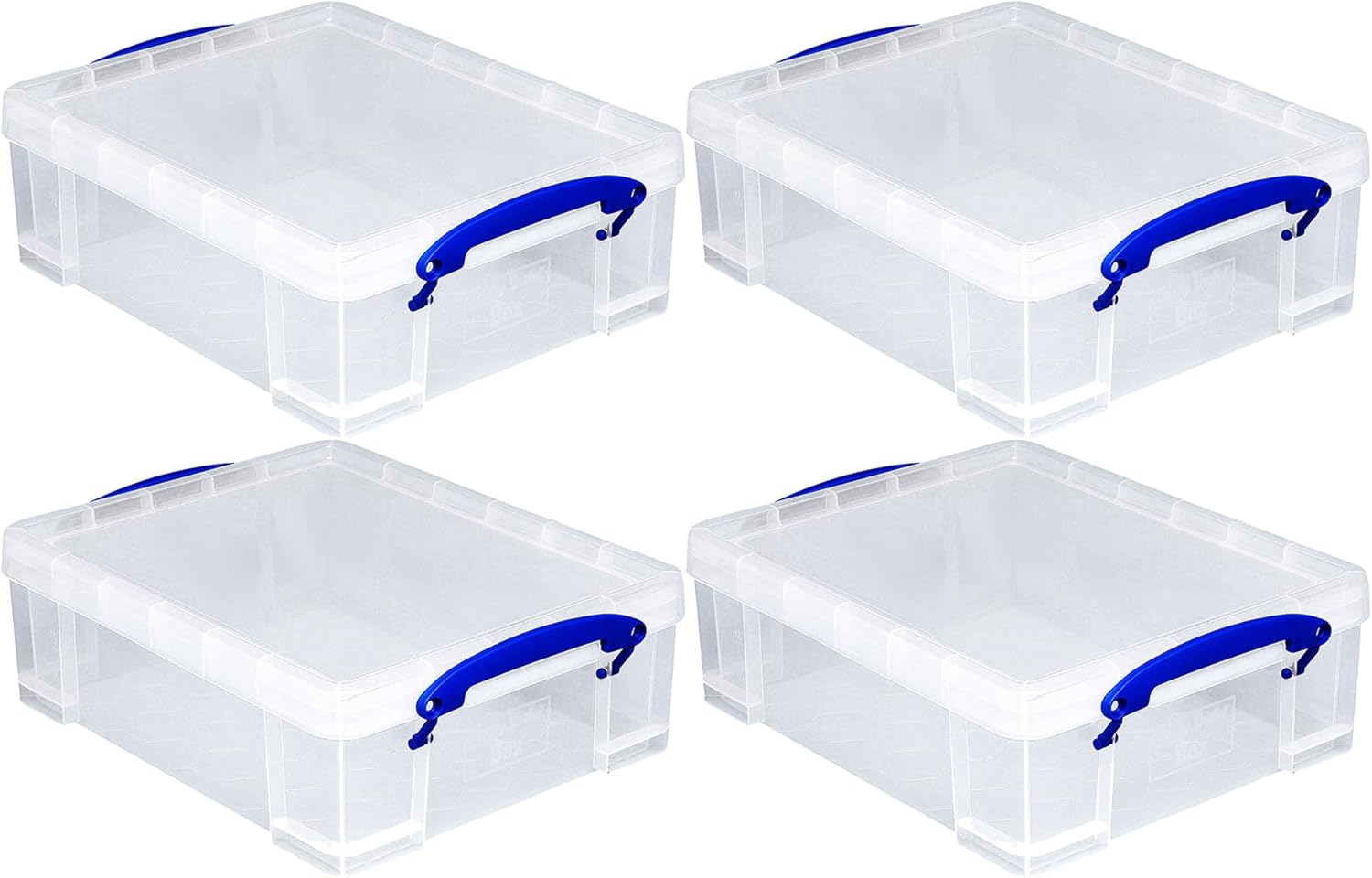 Really Useful Box 4 Pack Storage Bins, Clear Plastic Stackable Organizing Totes, 8.1 Liter