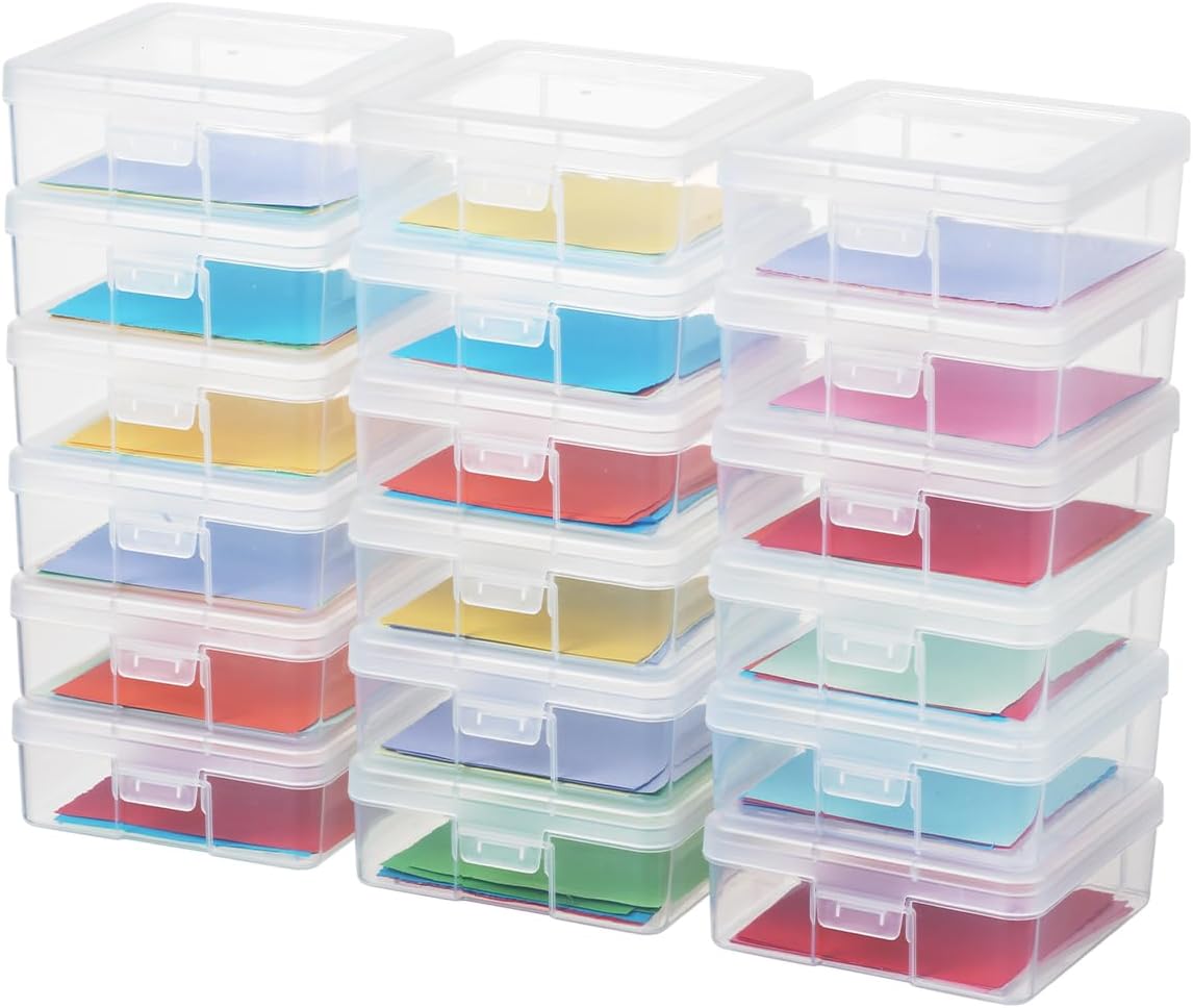 novelinks Plastic Small Storage Containers with Lids for Organizing | 18 Pack, Small Clear, Task Boxes for Special Education, Board Game Storage Containers, Balloon Storage Organizer, Mini Box