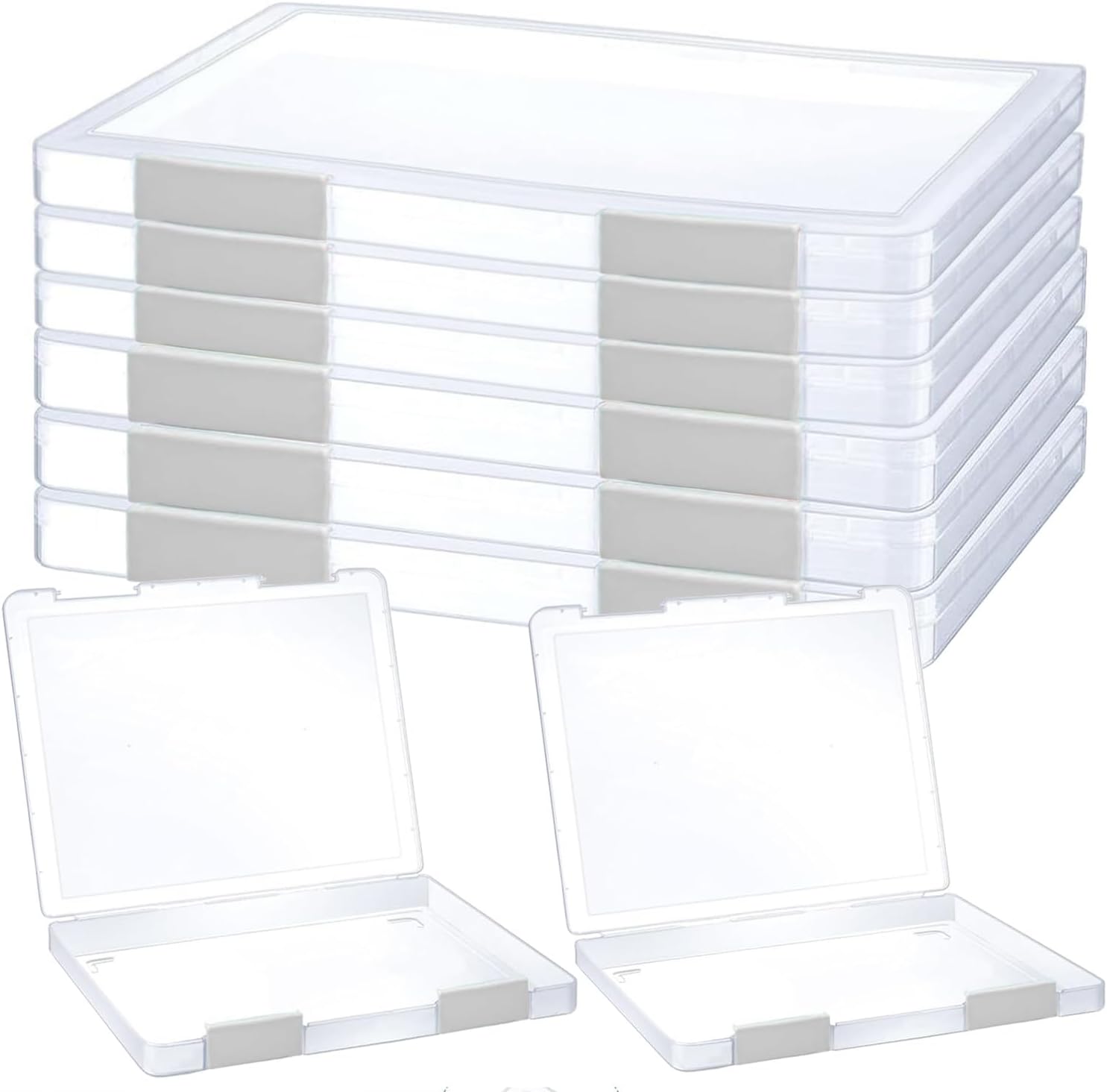 LonlyEagle 6 Pcs Clear A4 File Portable Project Case, Plastic Storage Box for 8.5" x 11" Letter Paper, Scrapbook Paper Storage Boxes Documents Magazines Holder