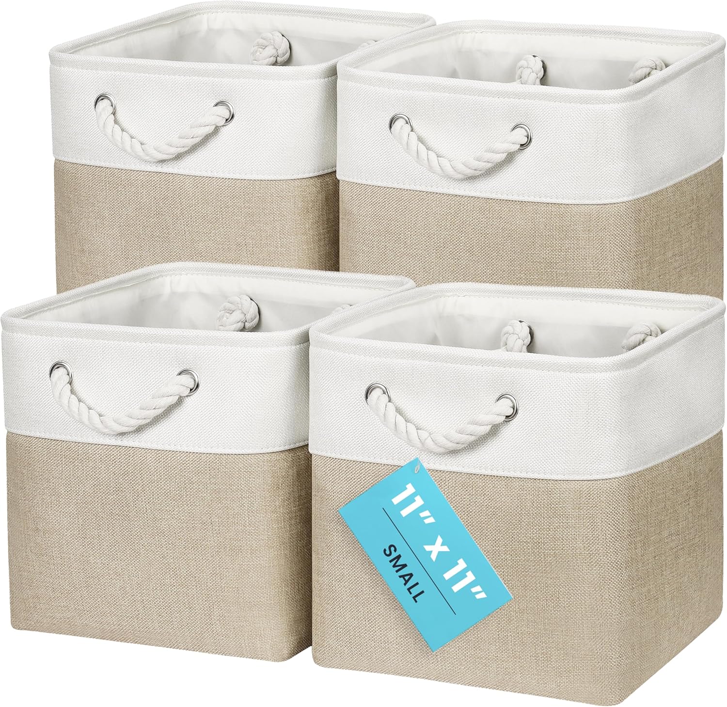 OrganiHaus 11x11 Cube Storage Bins 4 Pack, Foldable Cube Storage Organizer w/ Rope Handles, Collapsible Fabric Bins for Toys, Clothes & Closet Organization, Fabric Square Baskets