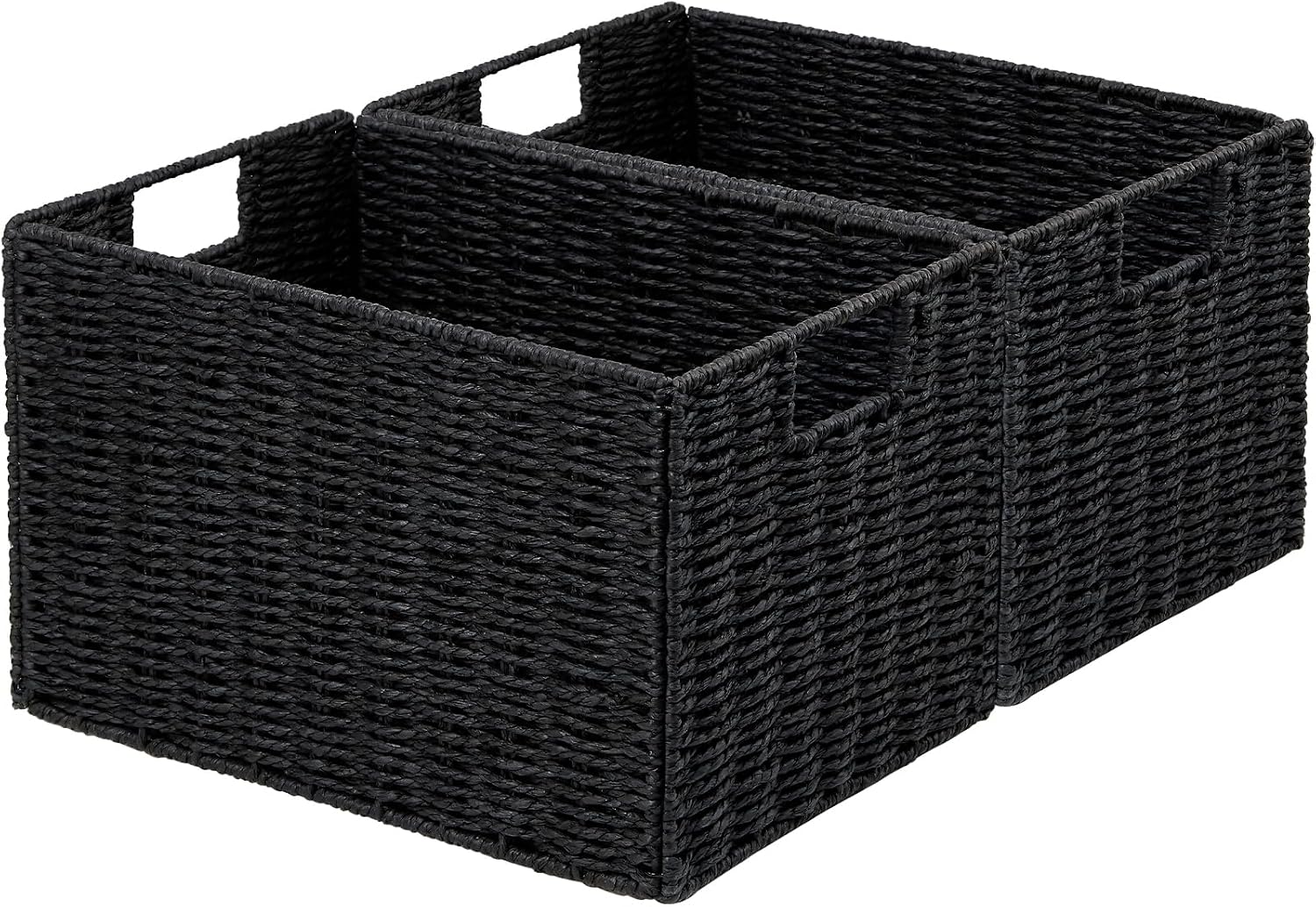 Wicker Storage Basket, Set of 2 Hand-Woven Paper Rope Wicker Basket, Small Storage Baskets for Organizing Toilet Paper Baskets, Foldable Large Cube Storage Organizer Bin for Shelves (Black)