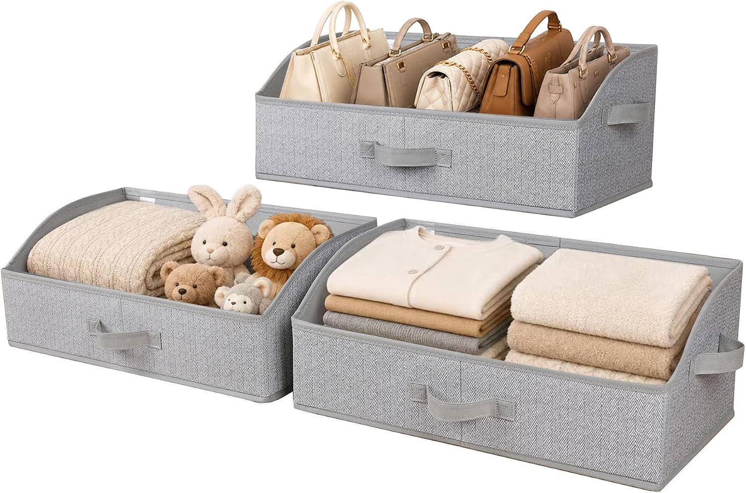 WUIKE Trapezoid Closet Storage Bins, Herringbone Gray, Extra Large, 3-Pack
