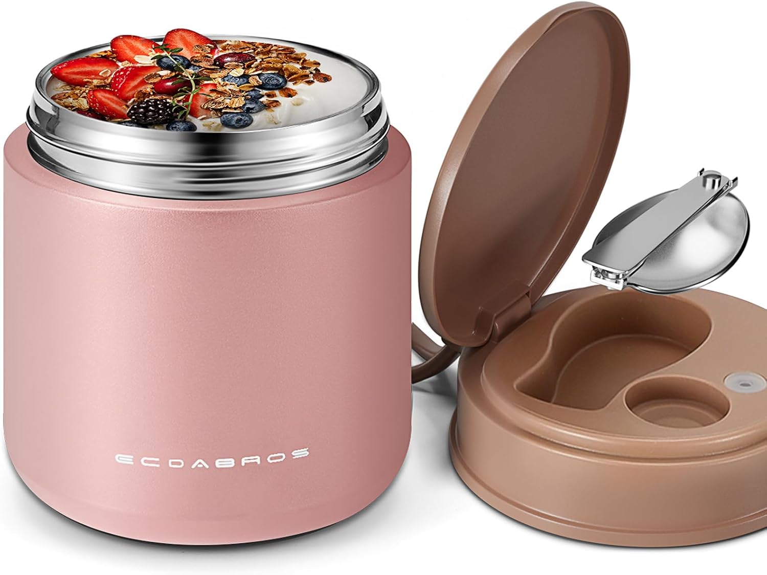 15.2 oz Kids Thermo Food Jar for Hot Food & Soup with Spoon, Pink | Vacuum-insulated, leakproof wide mouth, 316 stainless steel interior, silicone handle, dishwasher-safe school lunch container
