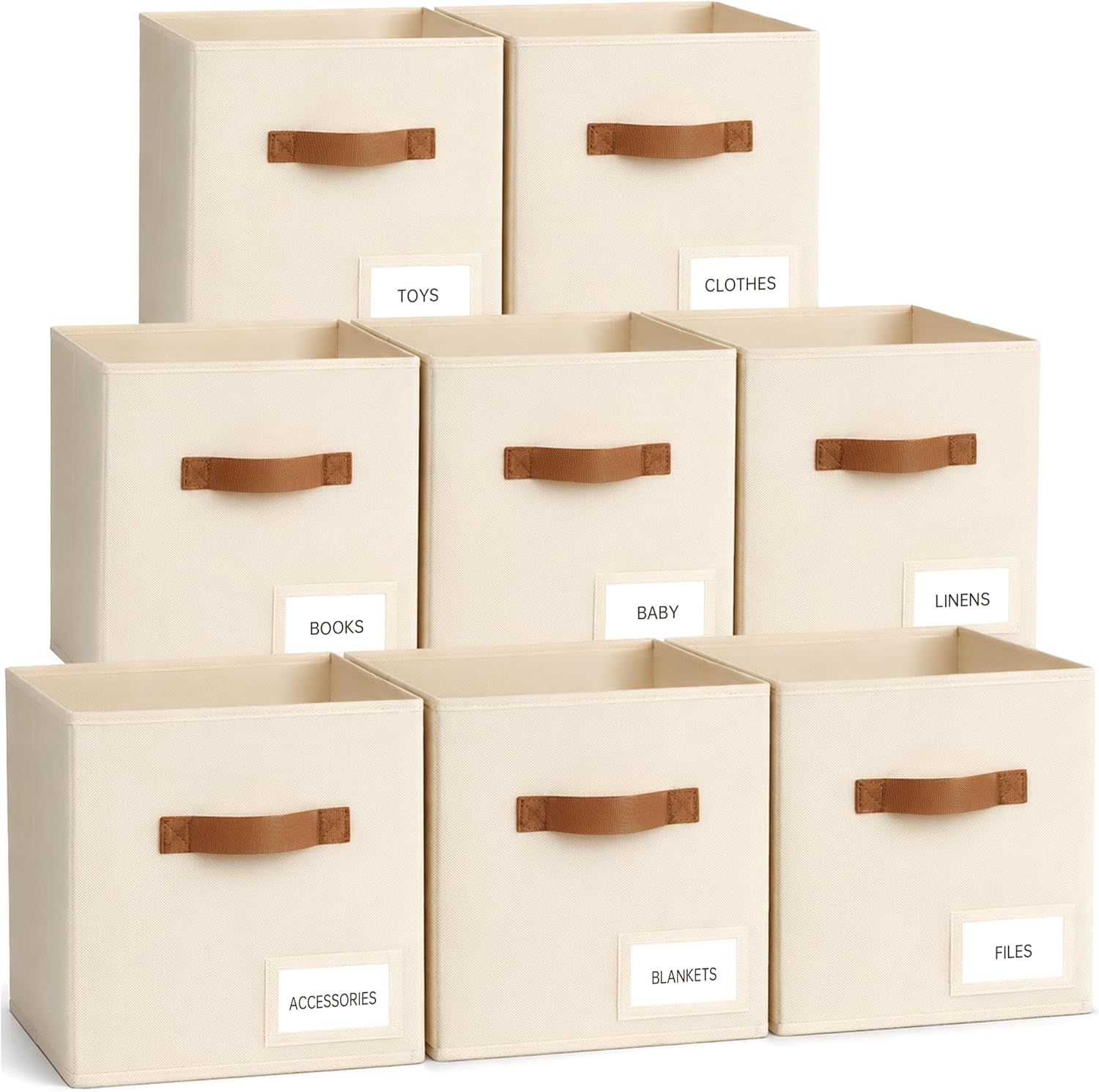 Storage Cubes 8 Pack, 11 Inch Fabric Storage Cubes Organizer Bins with Labels, Odor-Free & Sturdy PP Structure, Cubby Baskets for Closet, Shelves, Toys & Nursery (Beige)