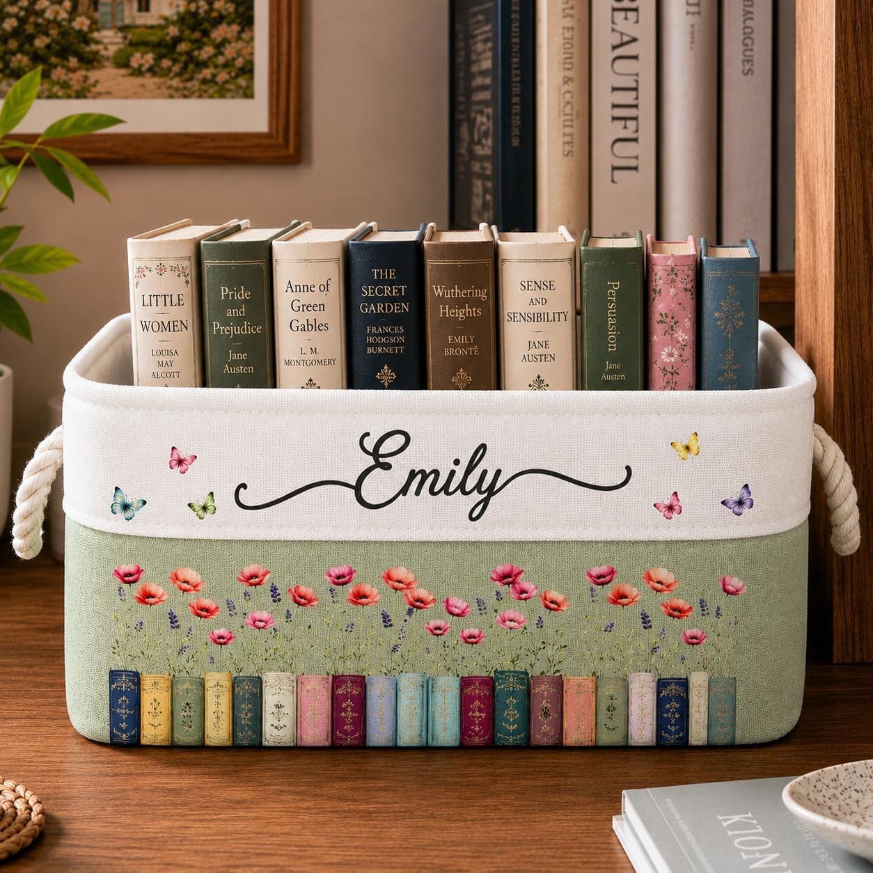 Personalized Storage Book Basket, Flower Girl Basket | Bookish Gifts For Book Lovers, Bookworms, Readers, Flower Girl Basket For Besties, Daughter, Flower Book Storage